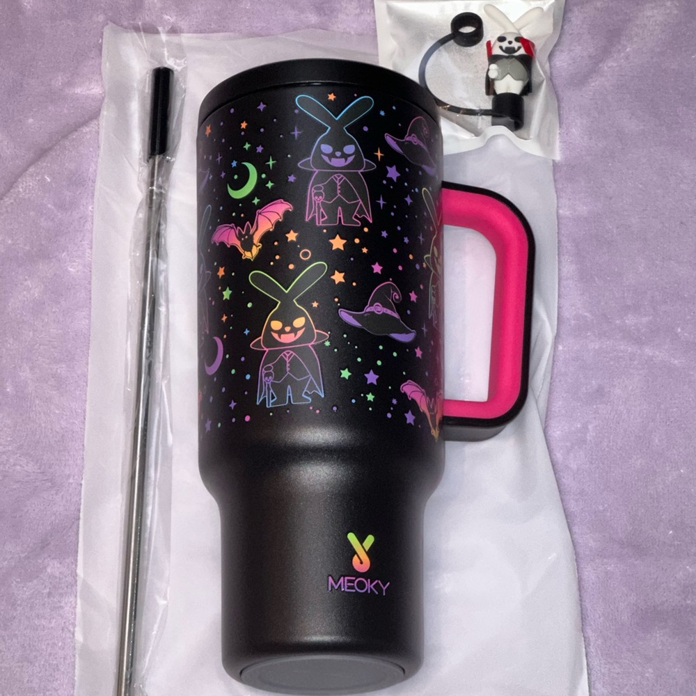 Black and Pink Insulated Tumbler with Straw